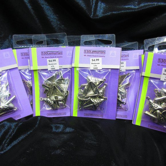 Silver Plated Mushroom Charms Spacer Beads 6Pcs In Each Package Lot Of 8 - Picture 2 of 3